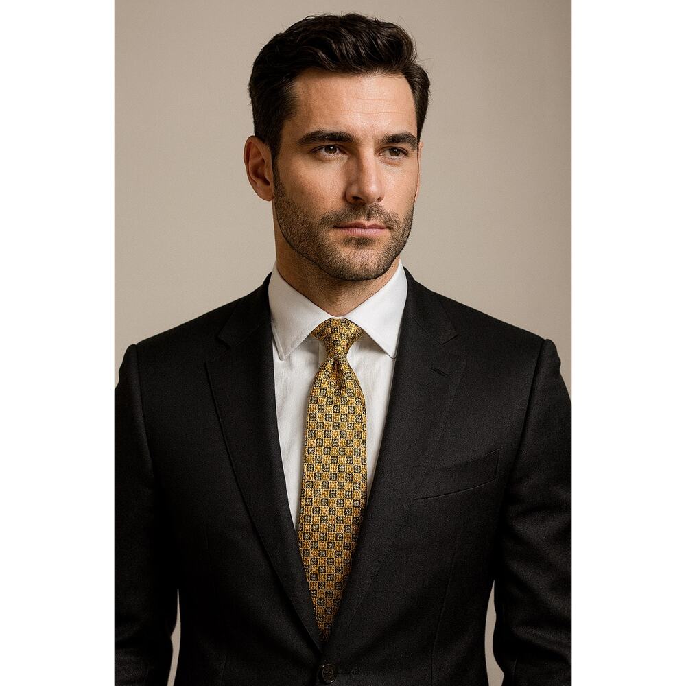 Tom James Gold & Black Classic 100% Silk Tie 58” Made in USA Sale!!!!